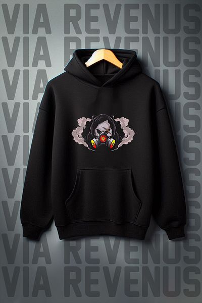 Vordevia Gas Mask Patterned - 3 Thread Kangaroo Pocket, Oversize Wide Fit, Hooded Sweatshirt