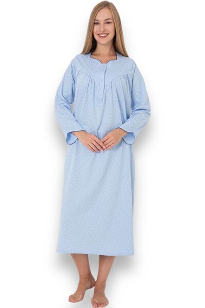Nitesheys Uzun Kollu %100 Pamuk Penye Atınç Büyük Beden Anne Gecelik, Hastahane, Hamile ve Lohusa Geceliği