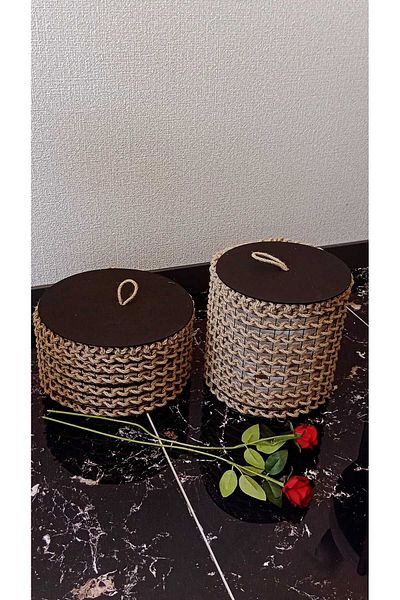 Egindra Decorative Metal - Wicker Braided Double Lid Basket Set of 2