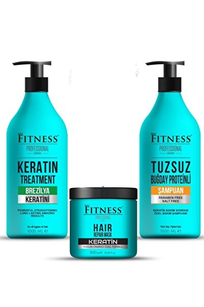 Fitness Professional Saç Düzleştirici Keratin Bakımı + Tuzsuz Şampuan + Onarı...