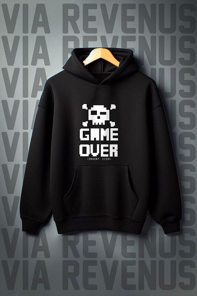 Vordevia Game over Printed - Kangaroo Pocket Hooded Oversize Sweatshirt 3 Thread Raster