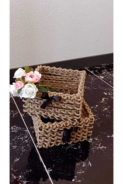 Egindra 2-Piece Wicker-Jute Mini Basket Handmade Square