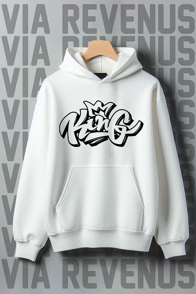 Vordevia King Printed Kangaroo Pocket 3 Thread Raster Oversize Wide Fit Hooded Sweatshirt