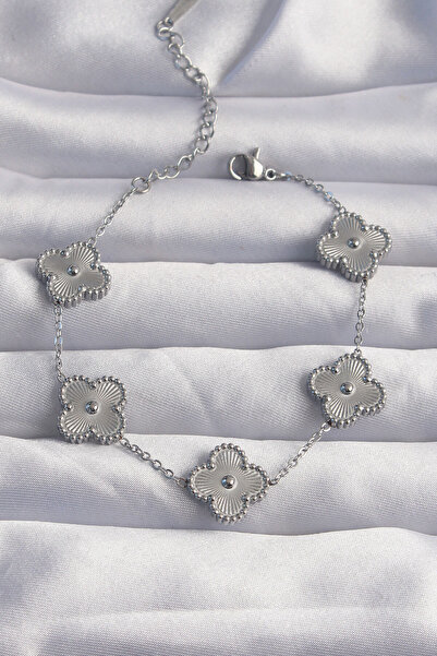 callerrons accessories 316L Steel - Silver Colored Clover Bracelet with Motif...