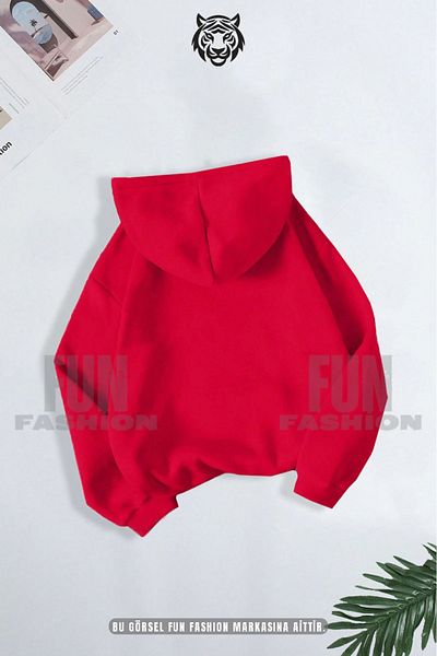 Fun Fashion Red Palm Printed Unisex Oversize Cardigan - Hooded, Zippered, Kangaroo Pocket