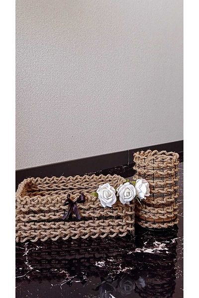 Egindra Wicker Mini Basket Set of 2 - Square and Round Rope-Wire