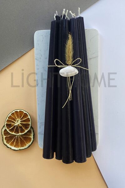 Genel Markalar İnci Model 10 Lu Özel Tasarım Siyah Renkli Şamdan Konik Mumu H...