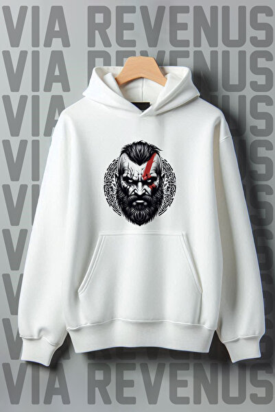 Vordevia Kratos з принтом - широкий крій з капюшоном білого кольору