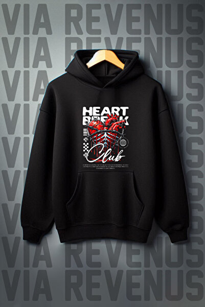 Vordevia Heart Break Club Printed - Hanorac oversize cu glugă cu buzunar cang...