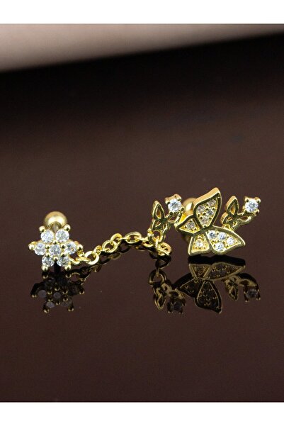 MORNEVA İkili Kelebek Zincir Bağlantılı Çelik Helix Lobe Kulak Piercingi Küpe...