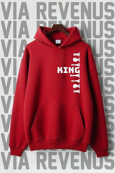 Vordevia Суитшърт с качулка и щампа King - с джоб кенгуру, 3 нишки повдигнати
