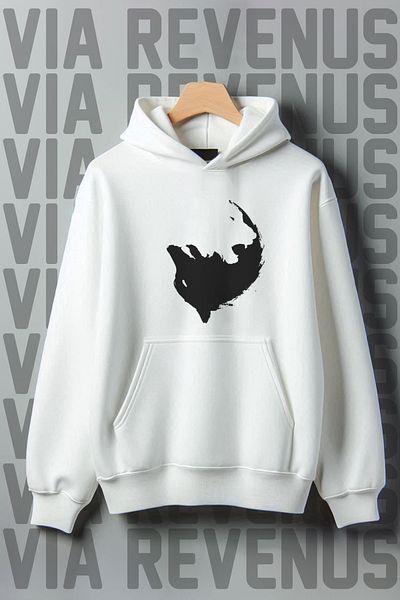 Vordevia Oversize Wolf Printed Kangaroo Pocket Hooded Sweatshirt - 3 Thread Raster