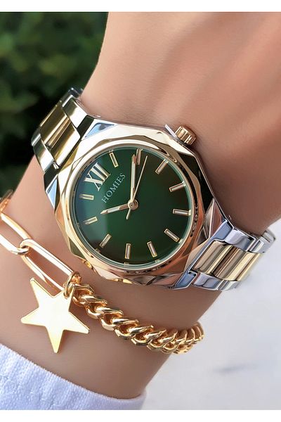 Homies HOMİES BRAND OVAL GREEN DIAL WATCH WITH BRACELET GIFT