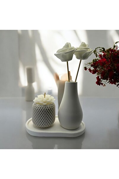 MissTulinaKozmetik 5 Parça Beyaz Renk Özel Tasarım Saksılı Kokulu Mum, Dekora...