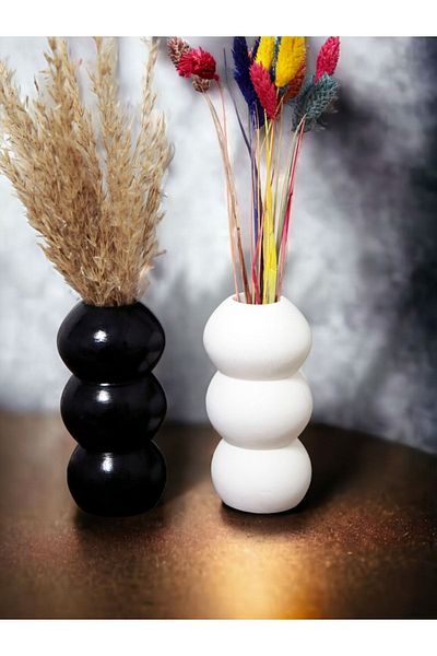 stonnish 14 cm Bubble Vase - Set of 2 Black and White Decorative