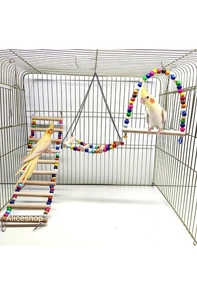 aliceshop Cockatiel - 3-Piece Paraket Toy Set, Ladder Gondola and Swing