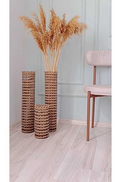 Egindra Set of 3 Metal Wire Mesh Braided Pampas Vase