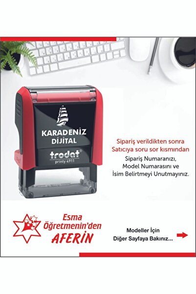 KARADENİZ DİJİTAL Öğretmen Kaşesi AFERİN  Kırmızı Kasa Kırmızı Mürekkepli
