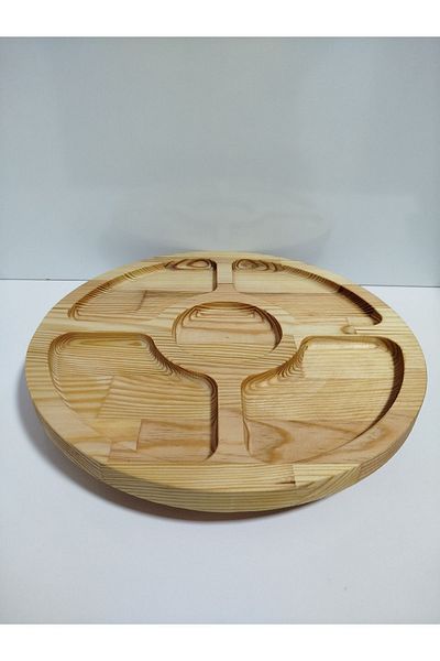 AR&MA WOOD 5 Compartments 360 Degree Rotating Natural Wooden Breakfast - Snack Bowl