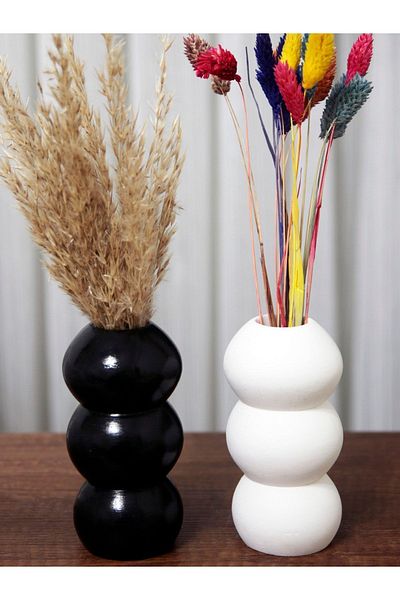 stonnish 14 cm Bubble Vase - Set of 2 Black and White Decorative