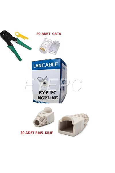 EYE PC Cat6 Set Rj45 Pense 50 Metre Kablo 20 Adet Rj45 20 Adet Rj45 Kılıf Ama...