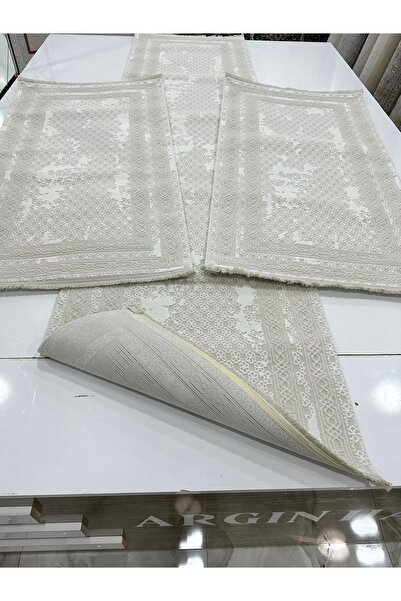 İnci Yatak Odası Halısı 3'lü Set Krem Renk Argın Halı