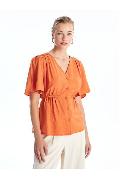 LC Waikiki V-Neck Plain Short Sleeve Oversize Women's Blouse
