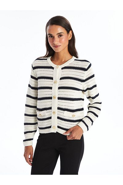 LC Waikiki Cardigan de damă cu mânecă lungă, cu decolteu în dungi