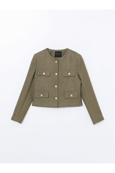 LC Waikiki Crew Neck Textured Women's Tweed Jacket