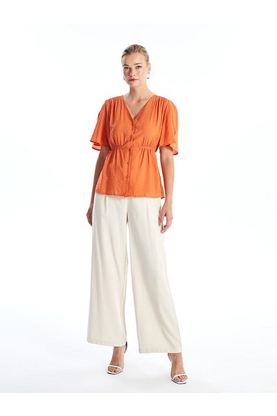 LC Waikiki V-Neck Plain Short Sleeve Oversize Women's Blouse