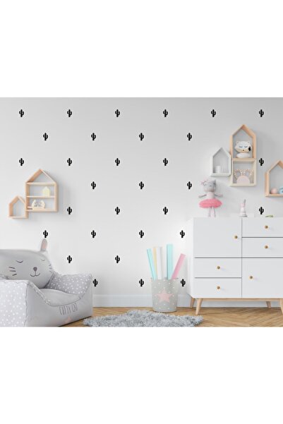 Elka Bayrak Αυτοκόλλητο τοίχου μαύρο ματ με σχέδιο κάκτου 100 τεμαχίων 3,6x6 cm