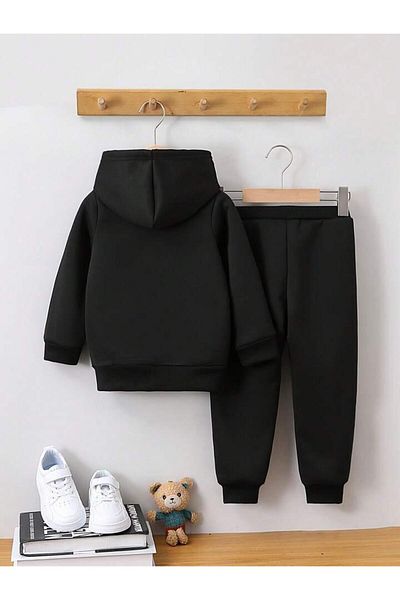 MORNİNG KİDS Čierna súprava teplákov s potlačou Mickey Mouse s kapucňou pre dievčatá a chlapcov