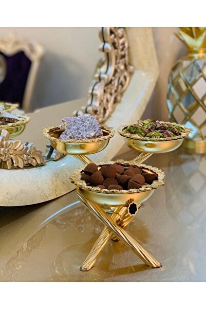 İmren Collection Brass 2 Compartment Snack Serving Bowl