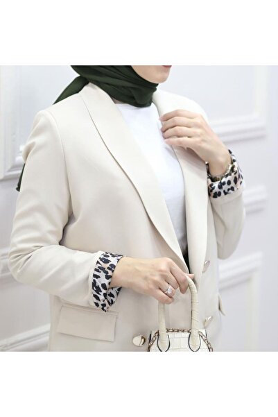 MODA MAÇKA PARK KADIN GOLD DÜĞMELİ LEOPAR DESEN ASTARLI BLAZER CEKET