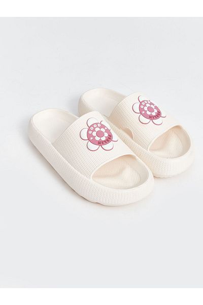 LC Waikiki Lcw Steps Buxe White Single Striped Flower Patterned Women's Slippers