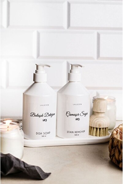 LALEZEN HOME BEYAZ UZUN STANTLI FIRCALI BEYAZ ŞİŞE- BULASIK DETERJANI - CAMAS...