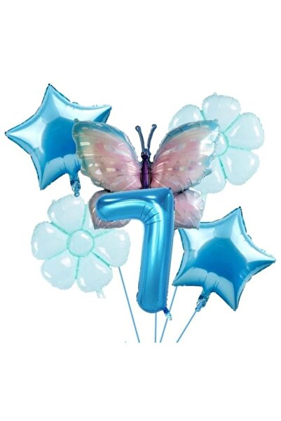 DÜVENCİ TİCARET MAVİ RAKAMLI KELEBEK FOLYO BALONLU YAŞ BALON SETİ