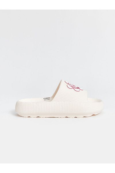 LC Waikiki Lcw Steps Buxe White Single Striped Flower Patterned Women's Slippers