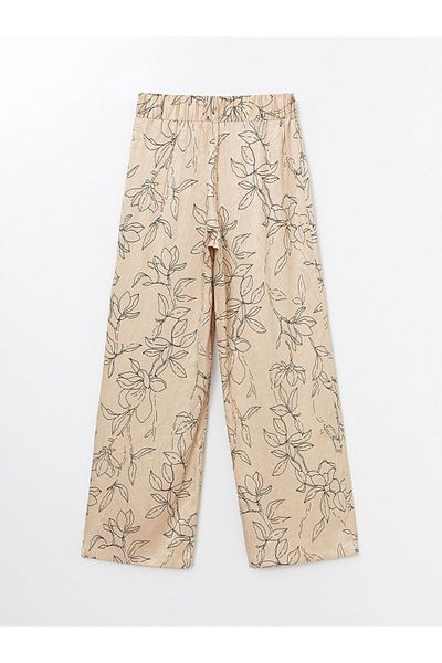 LC Waikiki Satin-Damenhose – Blumenmuster und elastische Taille