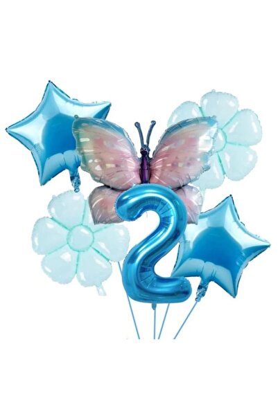 DÜVENCİ TİCARET Μπλε Φύλλο Πεταλούδας με Αριθμούς - Σετ Μπαλονιών για Παιδιά
