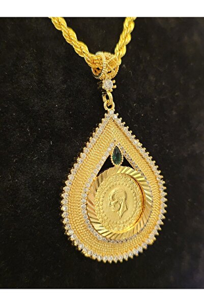 imitasyon dünyası 22 Ayar Altın Kaplama Zirkon Taşlı  Çeyrekli Hasır Damla  Kolye A+ Kalite