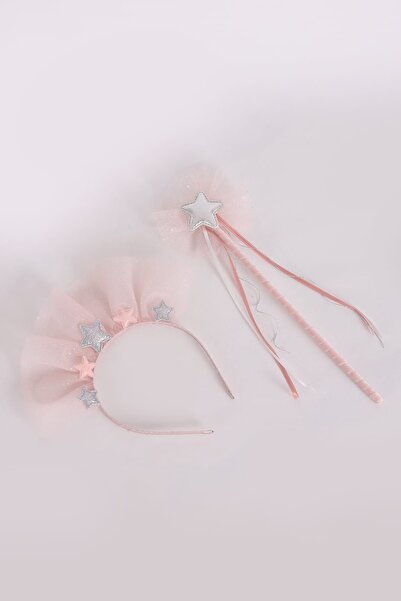 Minia Concept Kids طقم تاج عصا للفتيات باللون الوردي مع نجوم وتألق
