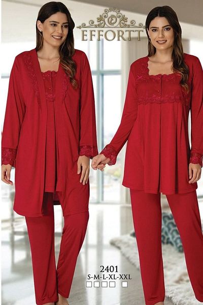 Effort Pijama Set de pijamale cu mâneci lungi pentru maternitate Zerre Bebe Fuchsia, 3 piese