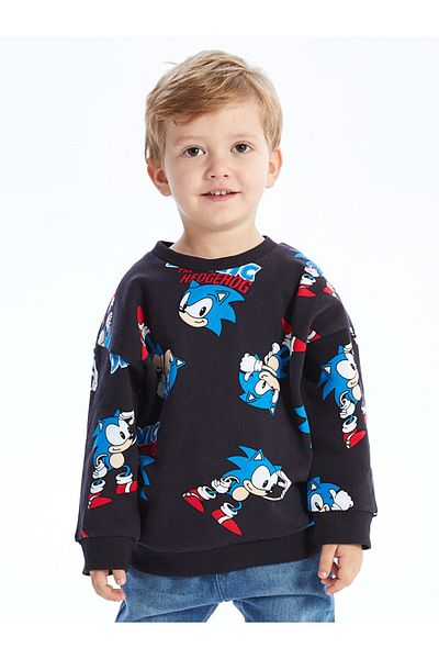 LC Waikiki Sonic the Hedgehoc Printed Baby Boy Sweatshirt - Crew Neck, Long Sleeve