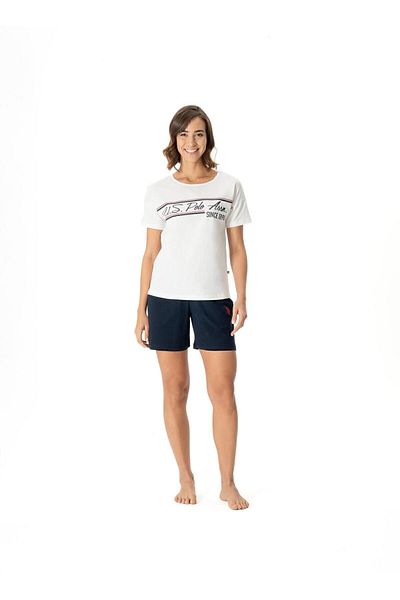 U.S. Polo Assn. Us Polo Assn. Women's Ecru Wide Collar T-Shirt and Shorts Set - 02Y.K1M.Ke.6X.R9.8P.5