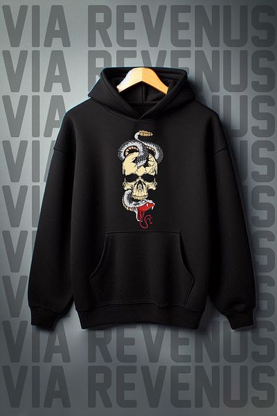 Vordevia Kangaroo Printed - 3 Thread Black Hooded Oversize Sweatshirt
