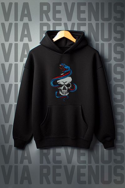 Vordevia Kangaroo Printed - 3 Thread Black Hooded Oversize Sweatshirt