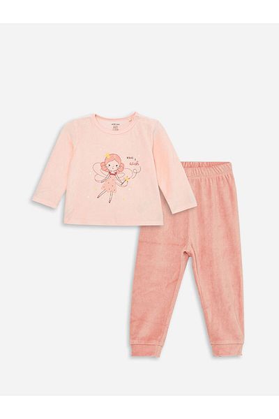 LC Waikiki Printed Long Sleeve Crew Neck Pajama Set for Baby Girl