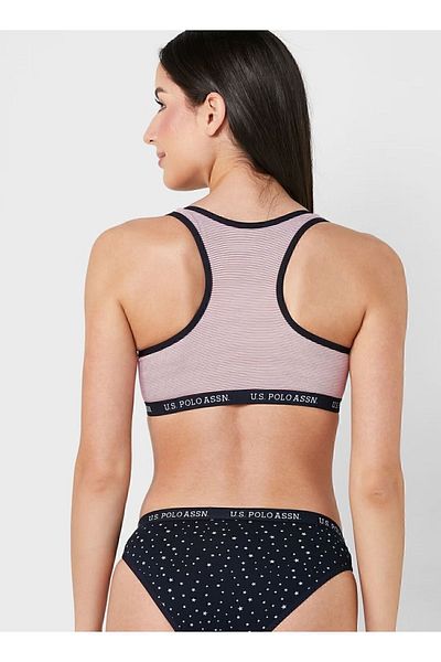 U.S. Polo Assn. Set bustieră din 2 piese din bumbac cu dungi, albastru bleumarin pentru femei