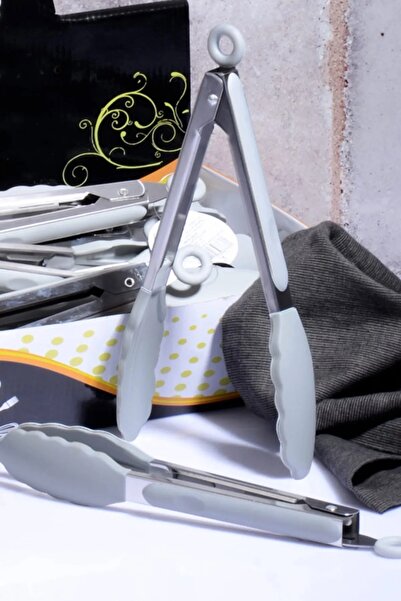 Bev Kitchen ملقط سيليكون بمقبض معدني بلون دخاني مع نظام قفل